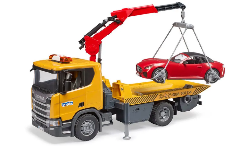 Autotransporter Bruder Scania Super 560R med roadster bil