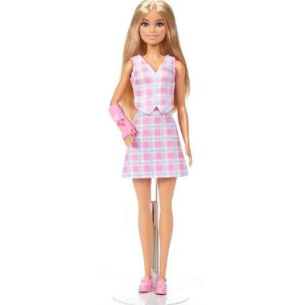 Barbie Mode dukke lyserød ternet blond med gips