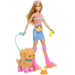 Barbie på rulleskøjter med hund