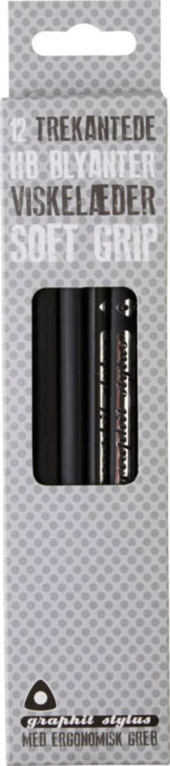 Blyant Graphit Stylus soft grip sort 12 stk