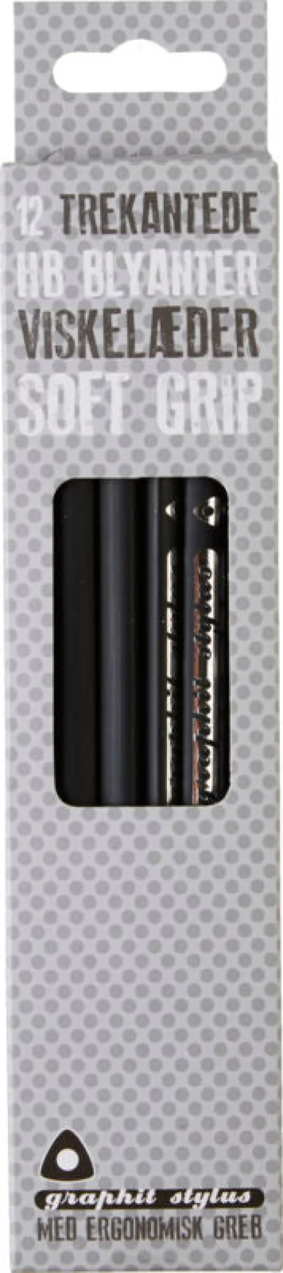 Blyant Graphit Stylus soft grip sort 12 stk