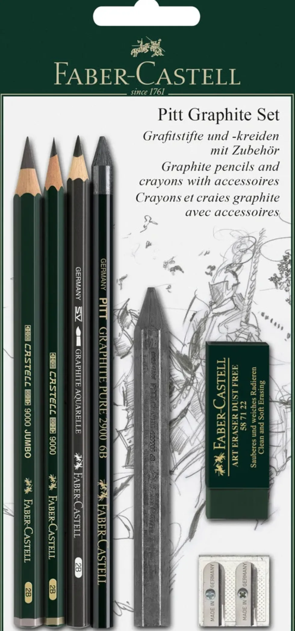 Blyant sæt pitt Faber-Castell 9000 jumbo pen spids visk kul