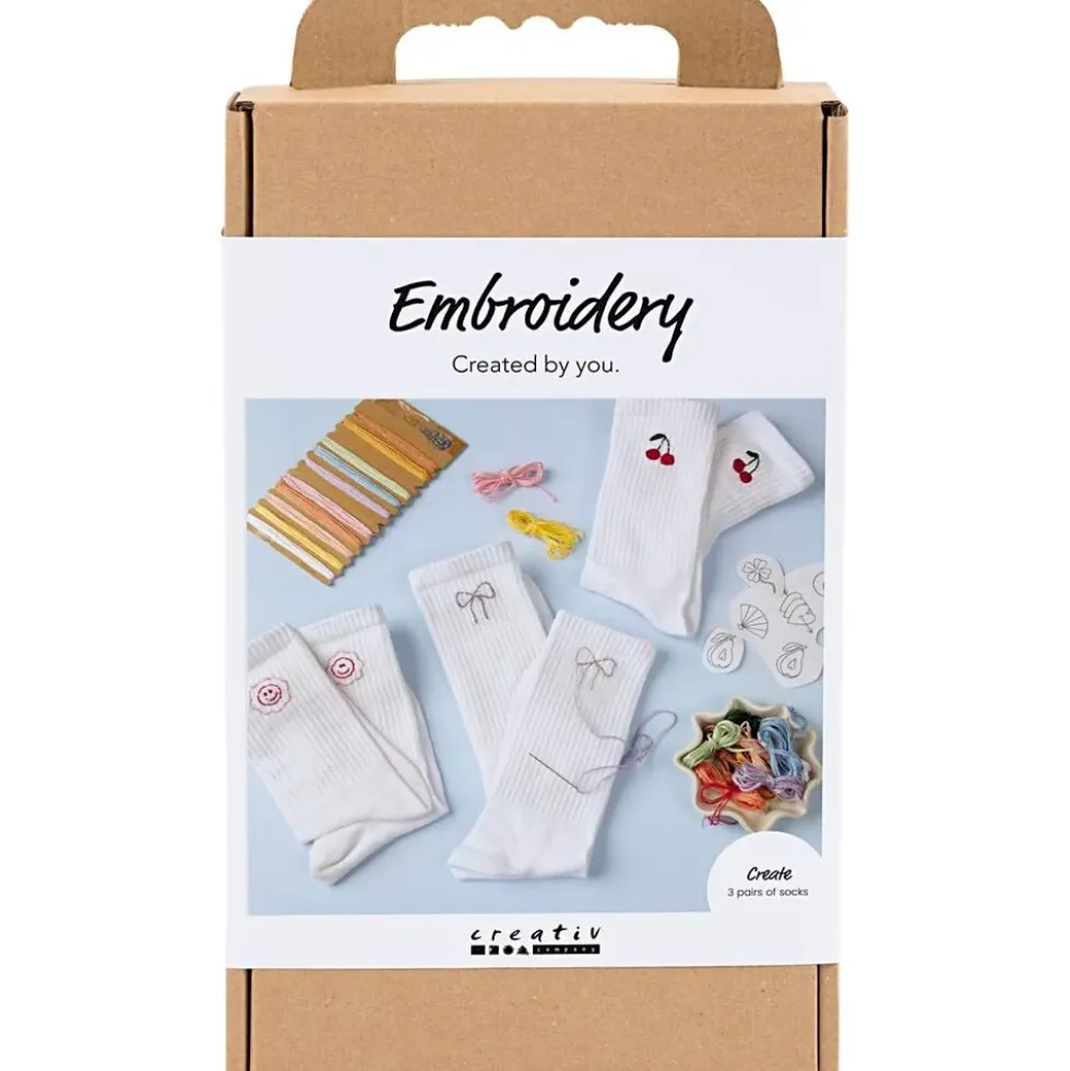 Broderi DIY Kit strømper hvide 3 par