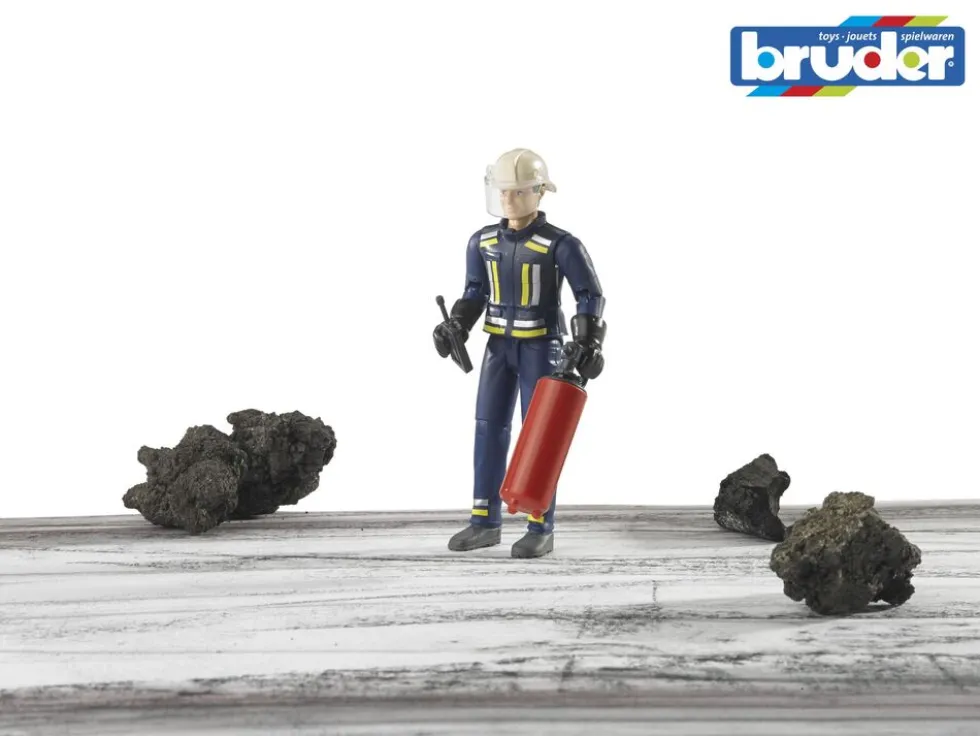 Bruder Brandmand med hjelm, handsker og tilbehør