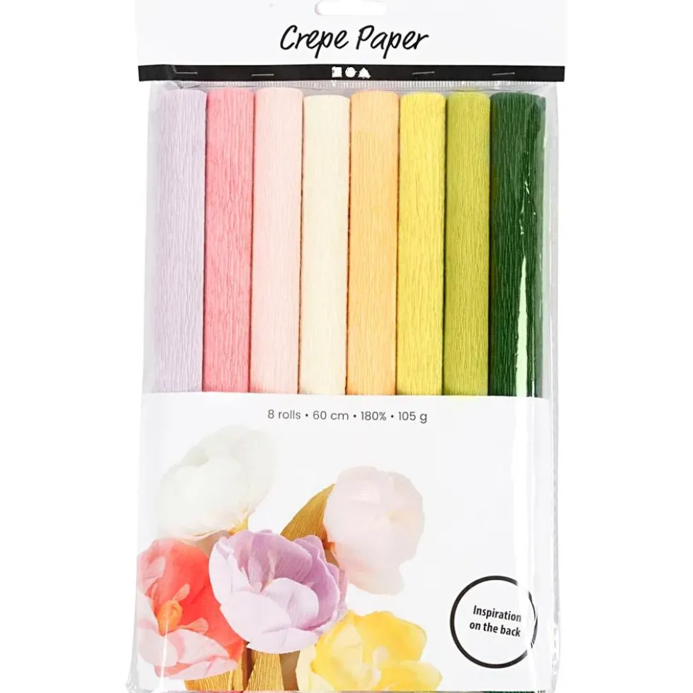 Crepepapir pastelfarver 8 ark 25 x 60 cm