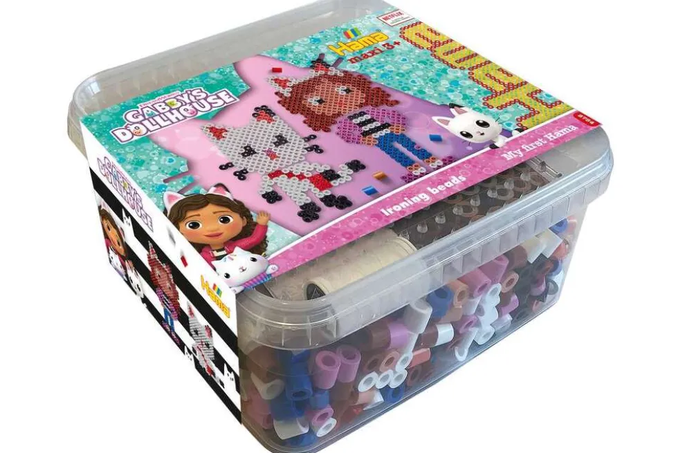 Hama maxi Gabby's Dollhouse perler og plade i bøtte