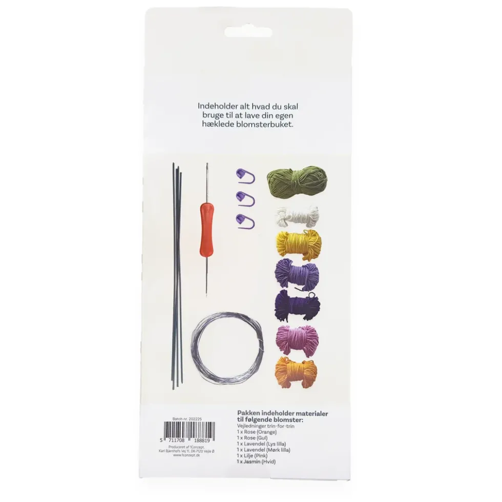 Hækle kit klare farver 6 stk. gul, lilla, orange, rød, grøn
