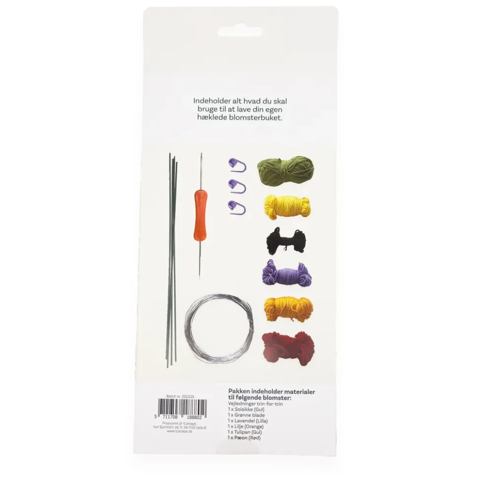 Hækle kit klare farver 6 stk. orange, gul, lilla, pink, hvid