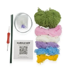 Hækle kit pastel blomster 6 stk blå, pink, hvid, lilla, grøn