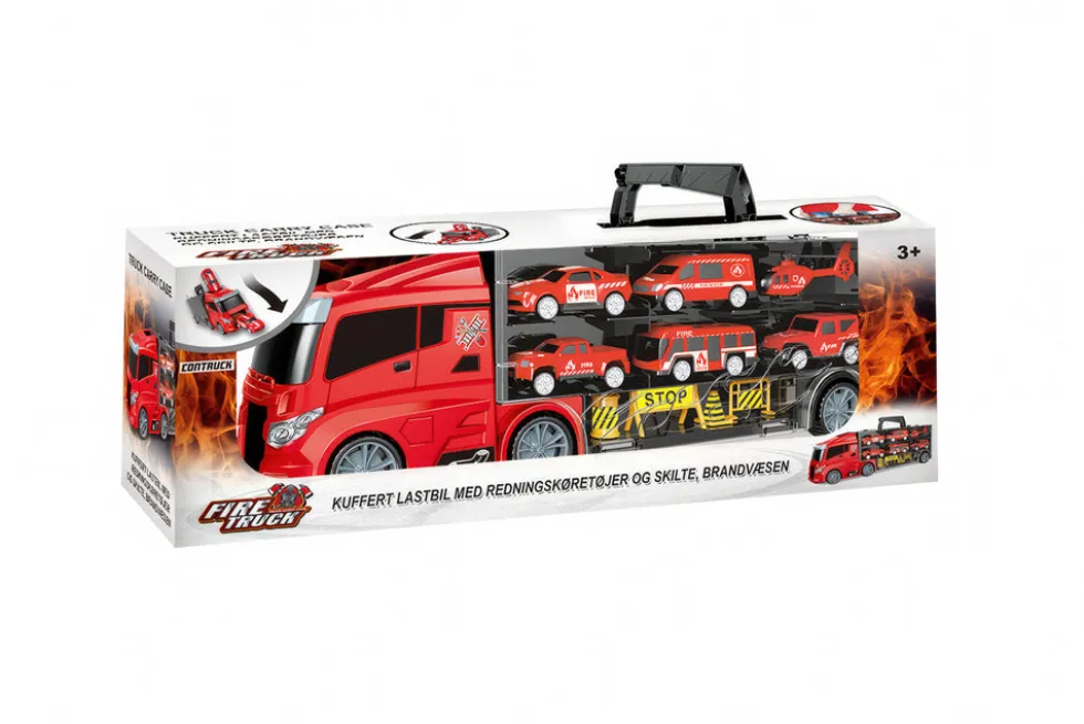 Lastbil m/redningskøretøjer og skilte, brand 1:24
