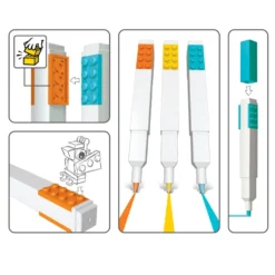 LEGO highlighters, 3 stk. orange, gul og tyrkis i box