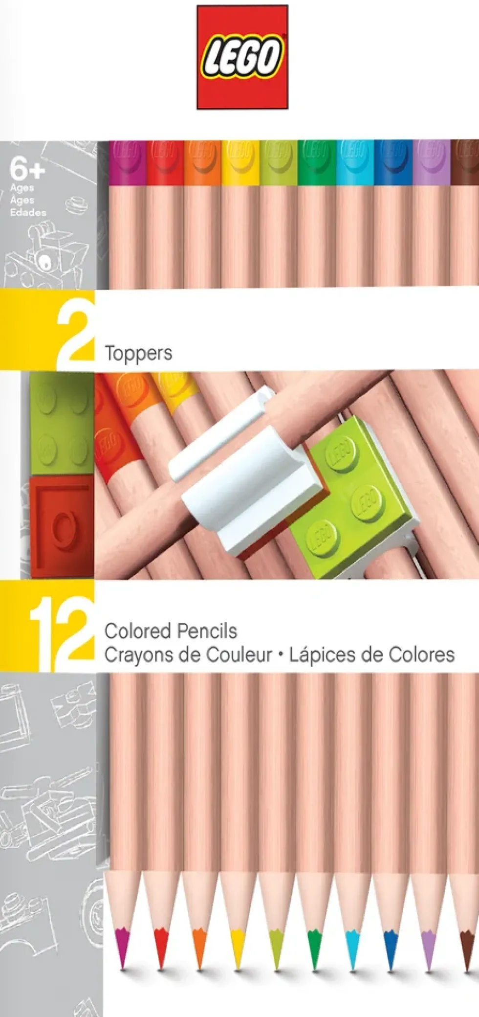 LEGO stationery 12 farveblyanter med 2 LEGO-klods toppe