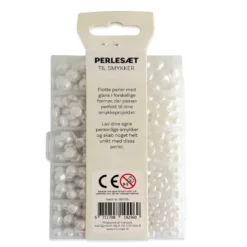 Perler æske hvid/perlemor forskellige størrelser nål/tråd
