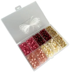 Perler æske matte blomme/rosa/guld/offwhite tone i tone mix