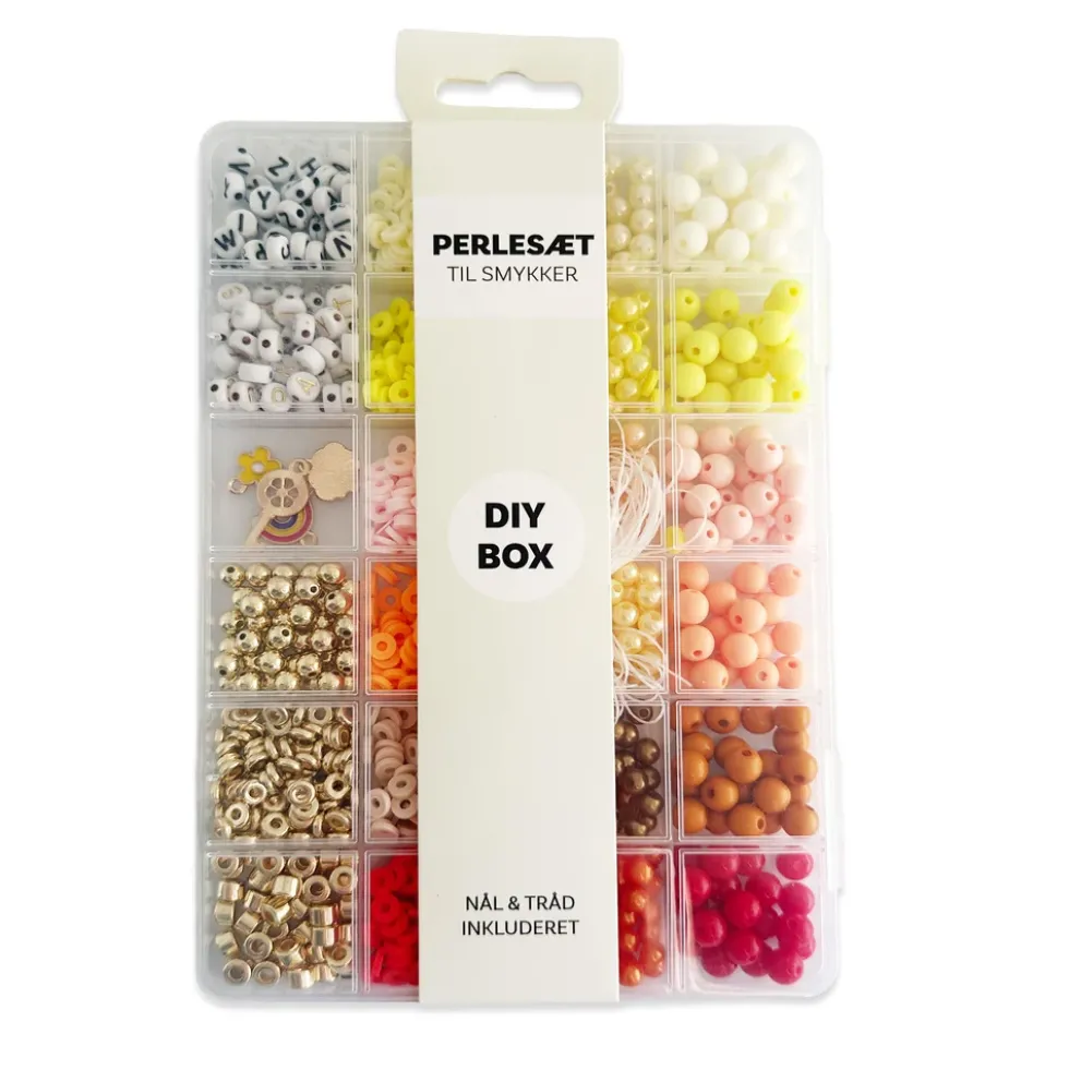 Perler æske trendy orange/gul/pink/guld/bogstav mix nål/tråd