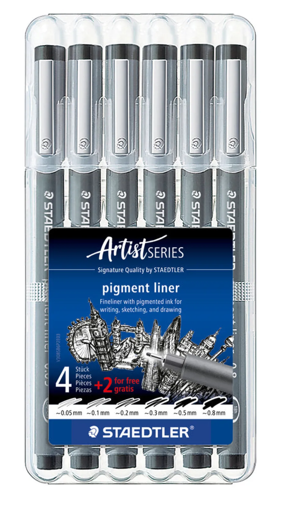 Pigmentliner Staedtler 4+2 ass/boks