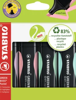 Tekstmarker Stabilo Green Boss sæt m/4 stk. pastel farver