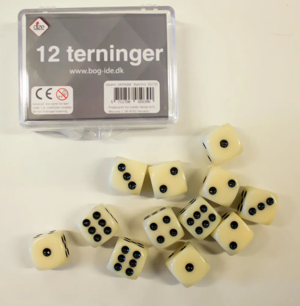 Terninger 12 stk. i æske