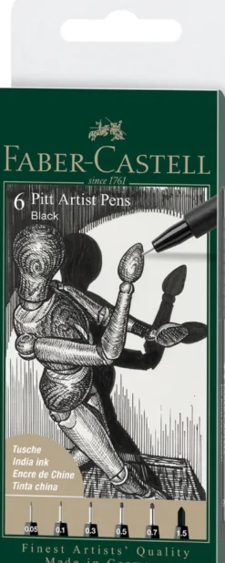 Tusser Pitt Artist Sort Ass. 6 Stk.