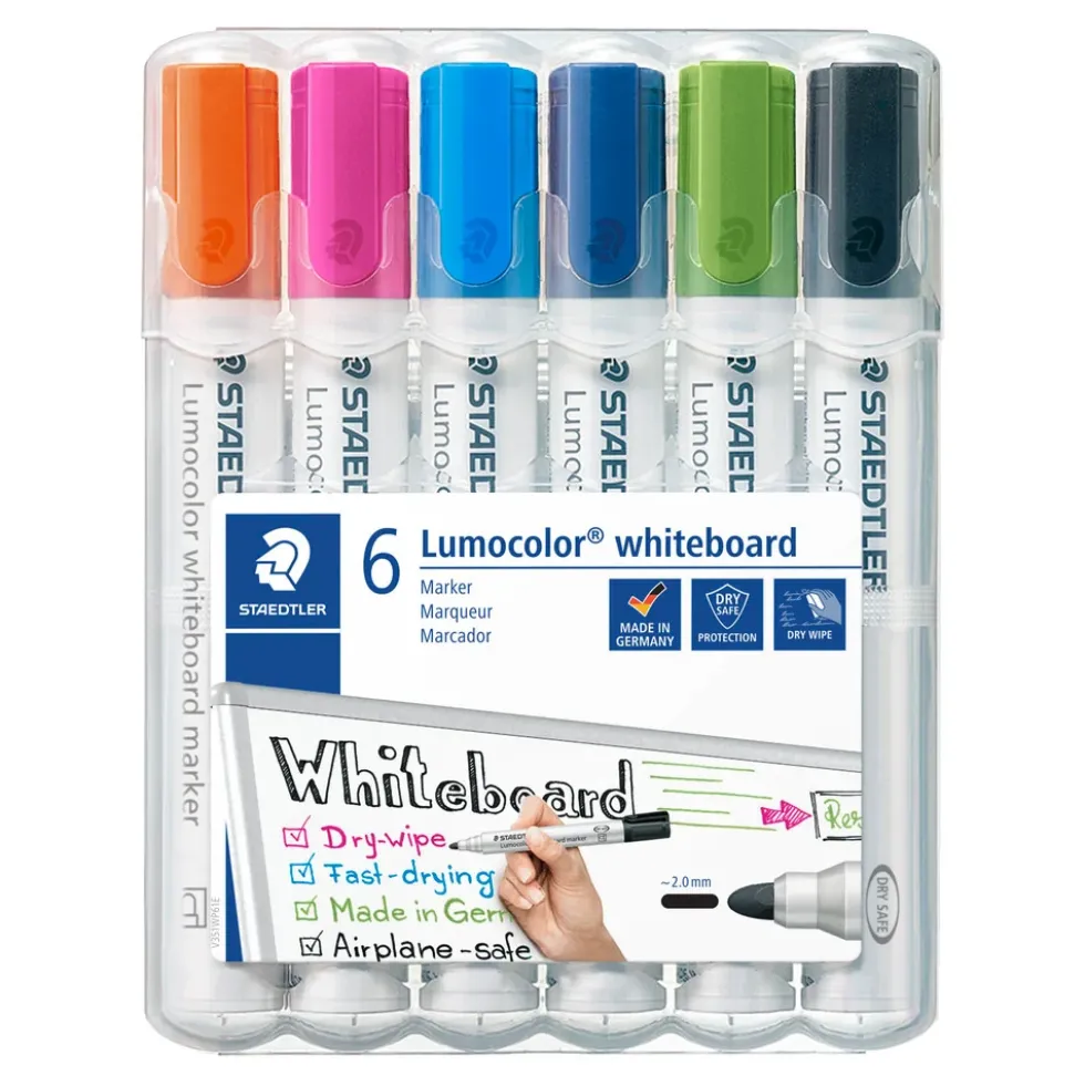 Whiteboardmarker sæt Staedtler lumocolor 6 ass farver 2 mm