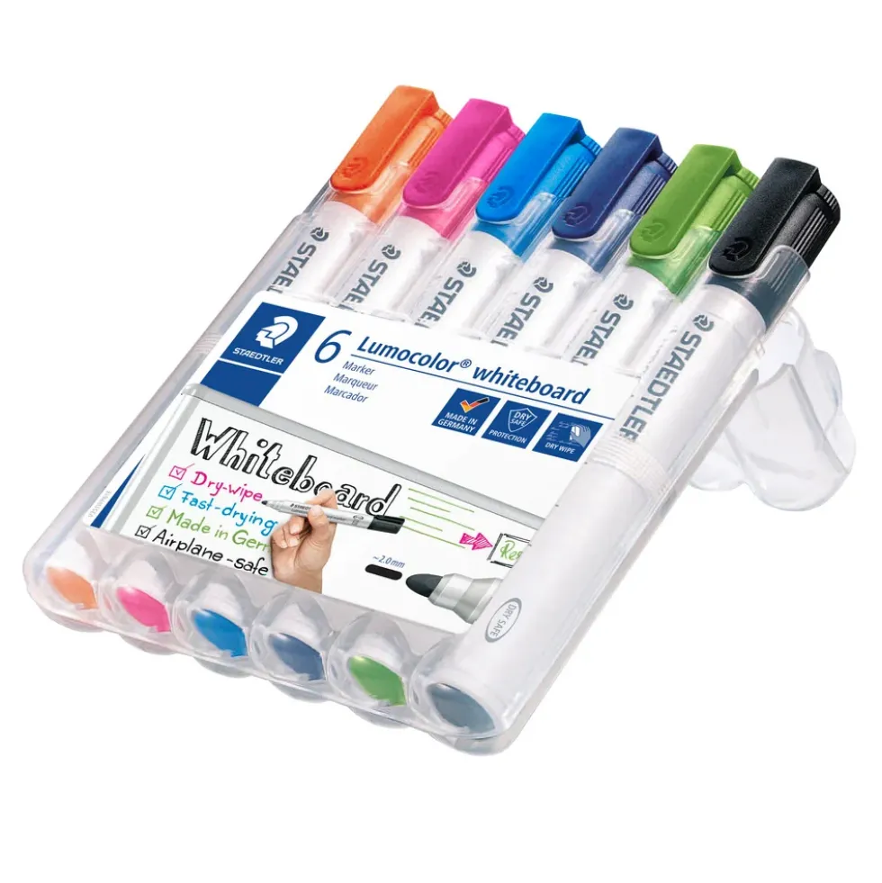 Whiteboardmarker sæt Staedtler lumocolor 6 ass farver 2 mm