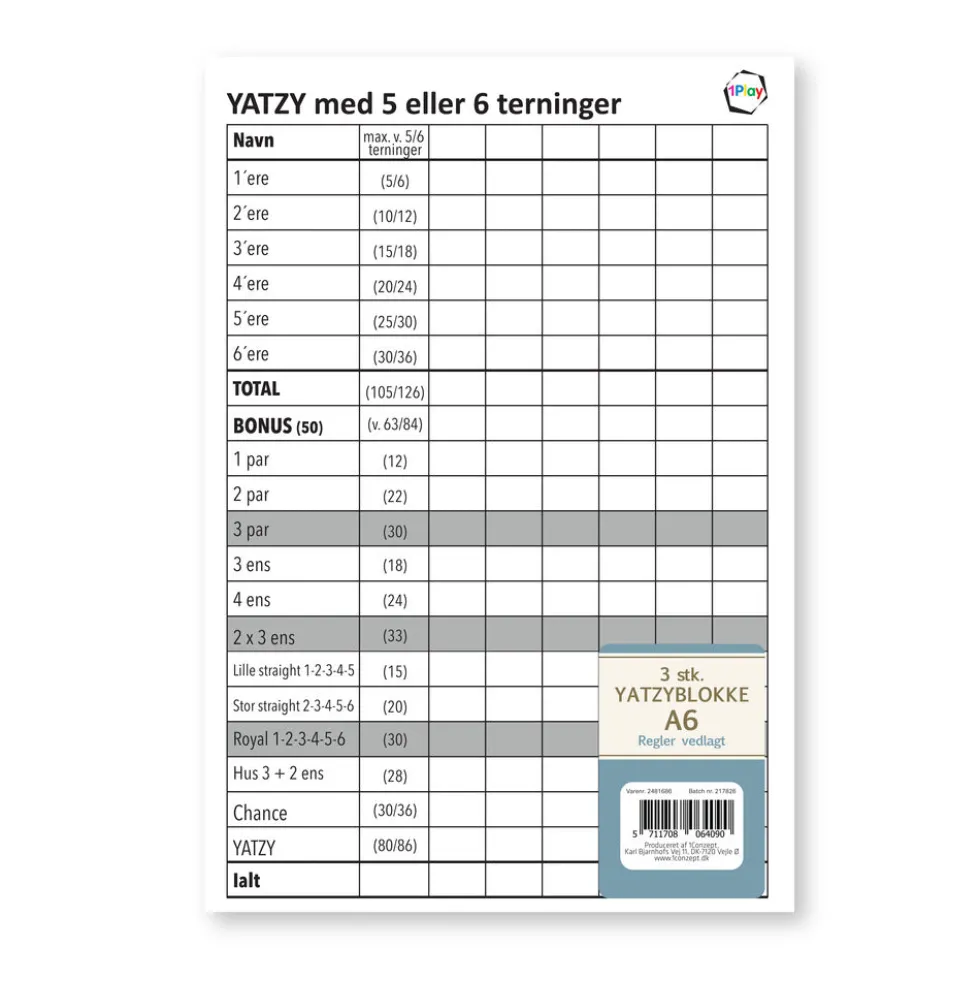 Yatzy blok A6 3-pak